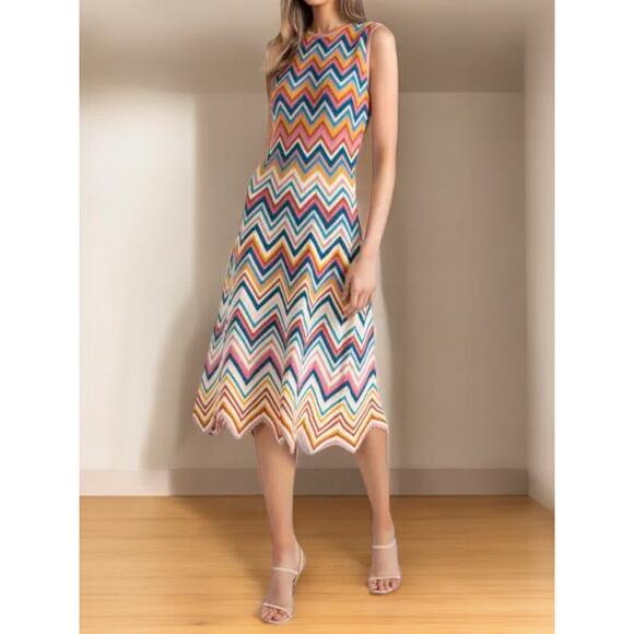 NWT Shoshanna Leia Chevron Stripe Midi Dress – Size Medium - Picture 1 of 8